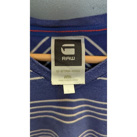 G-STAR RAW Men's T-Shirt V-Neck Blue White Striped Medium Short Sleeve - Picture 6 of 7
